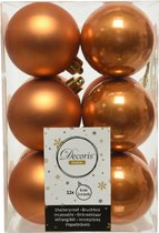 12x boules de Noël en plastique brun cognac (ambre) 6 cm - Mat/brillant - Boules de Noël en plastique incassables
