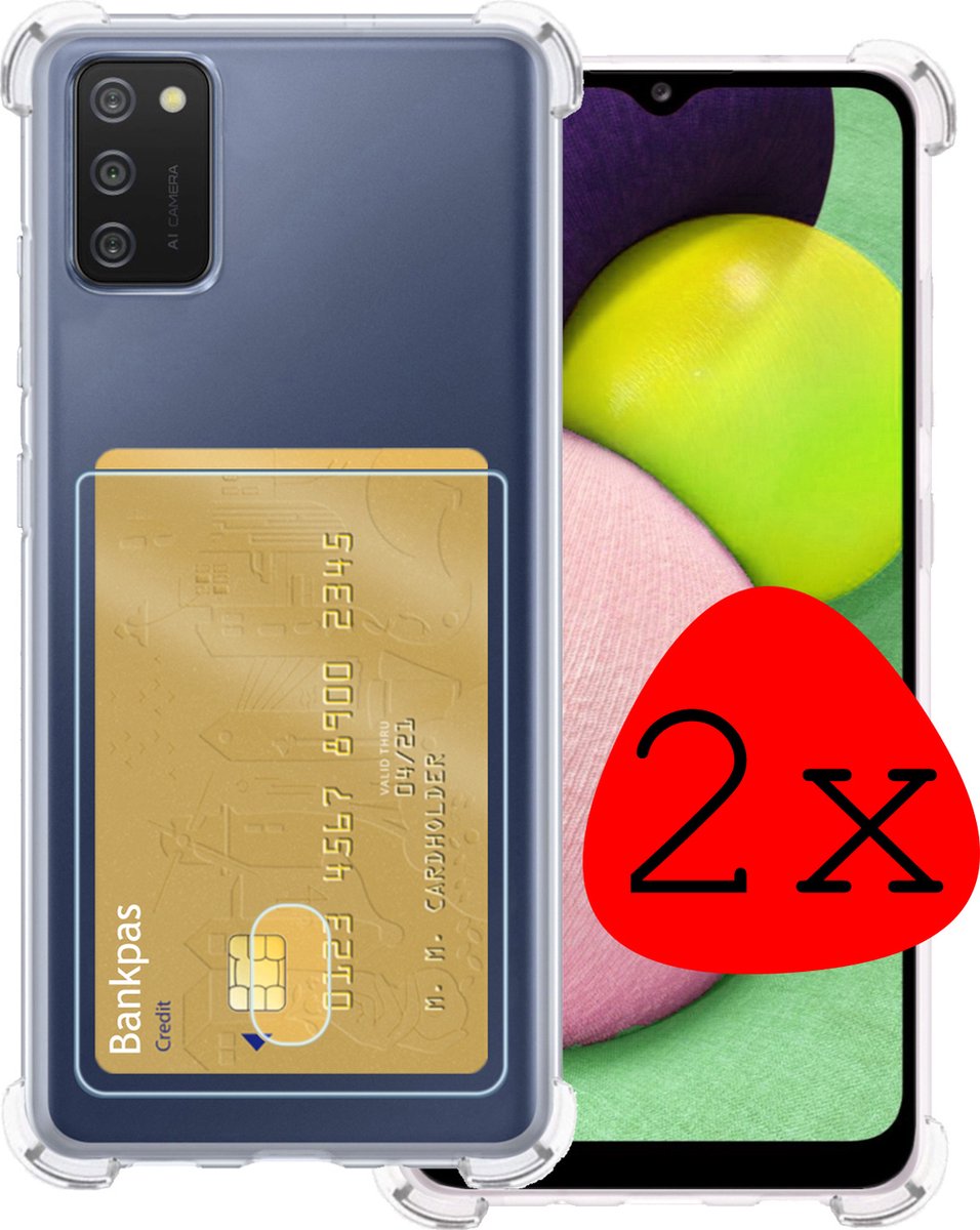 Hoesje 2 Stuks - Geschikt voor Samsung Galaxy A02s - Met Pashouder en Kaarthouder - Telefoon Hoes Shockproof - Siliconen Case - Back Cover - Shock Proof - Pasjes Houder - Transparant