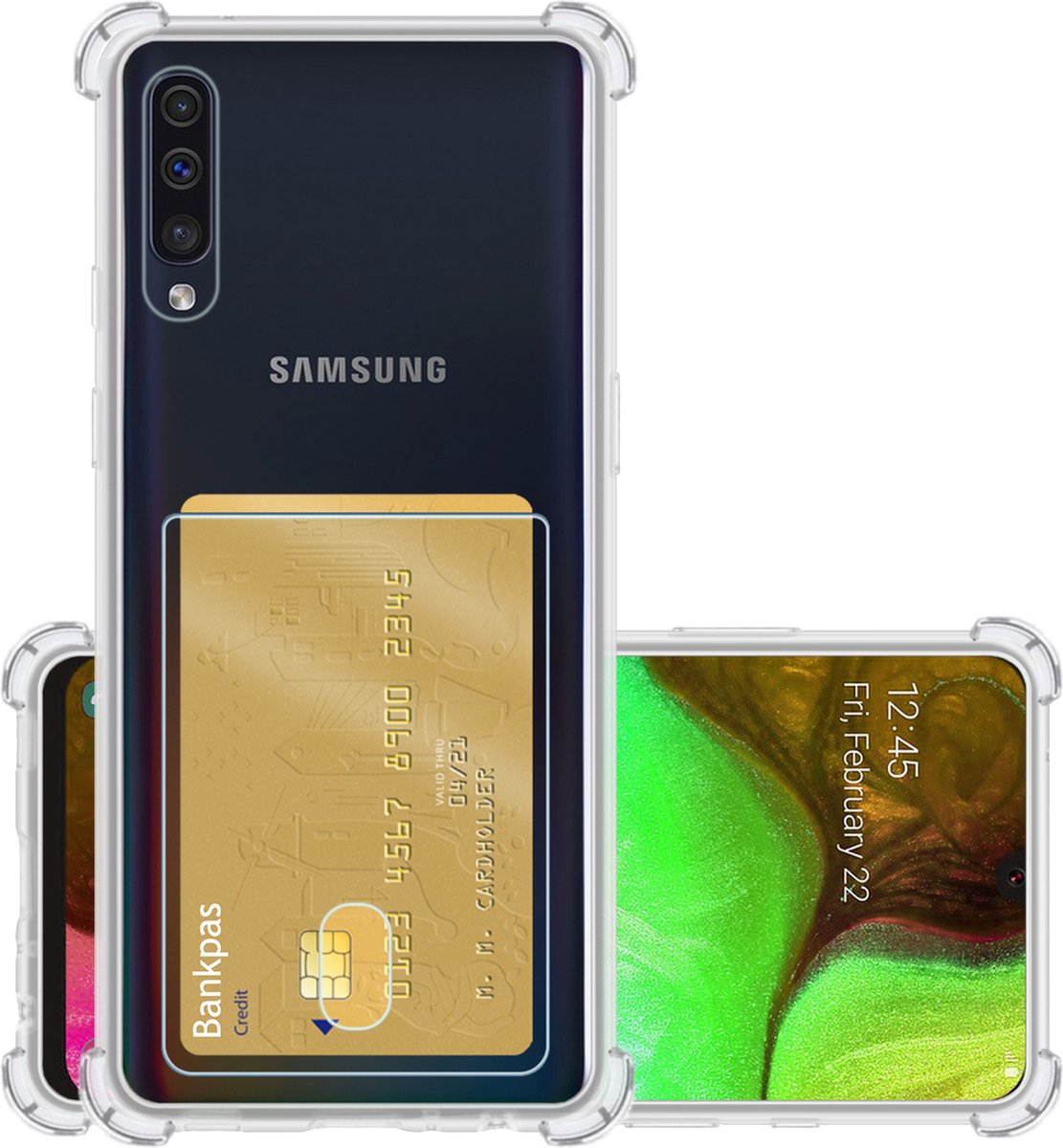 Hoesje - Geschikt voor Samsung Galaxy A50 / A50s - Met Pashouder en Kaarthouder - Telefoon Hoes Shockproof - Siliconen Case - Back Cover - Shock Proof - Pasjes Houder - Transparant