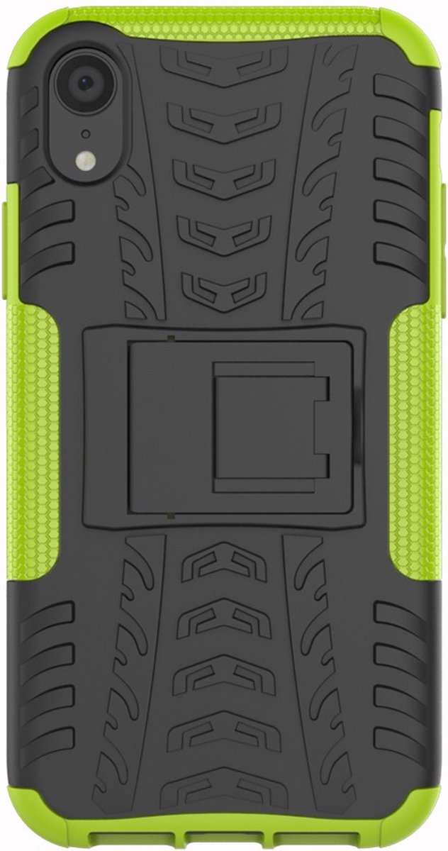 Peachy Shockproof Autoband hoesje TPU geschikt voor iPhone XR Case met Standaard - Groen