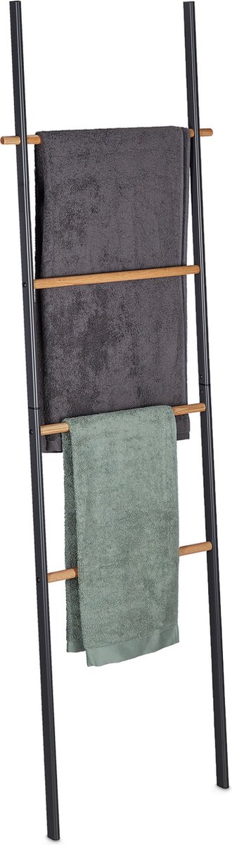 Relaxdays handdoekladder badkamer - antraciet - handdoekhouder metaal - decoratieve ladder