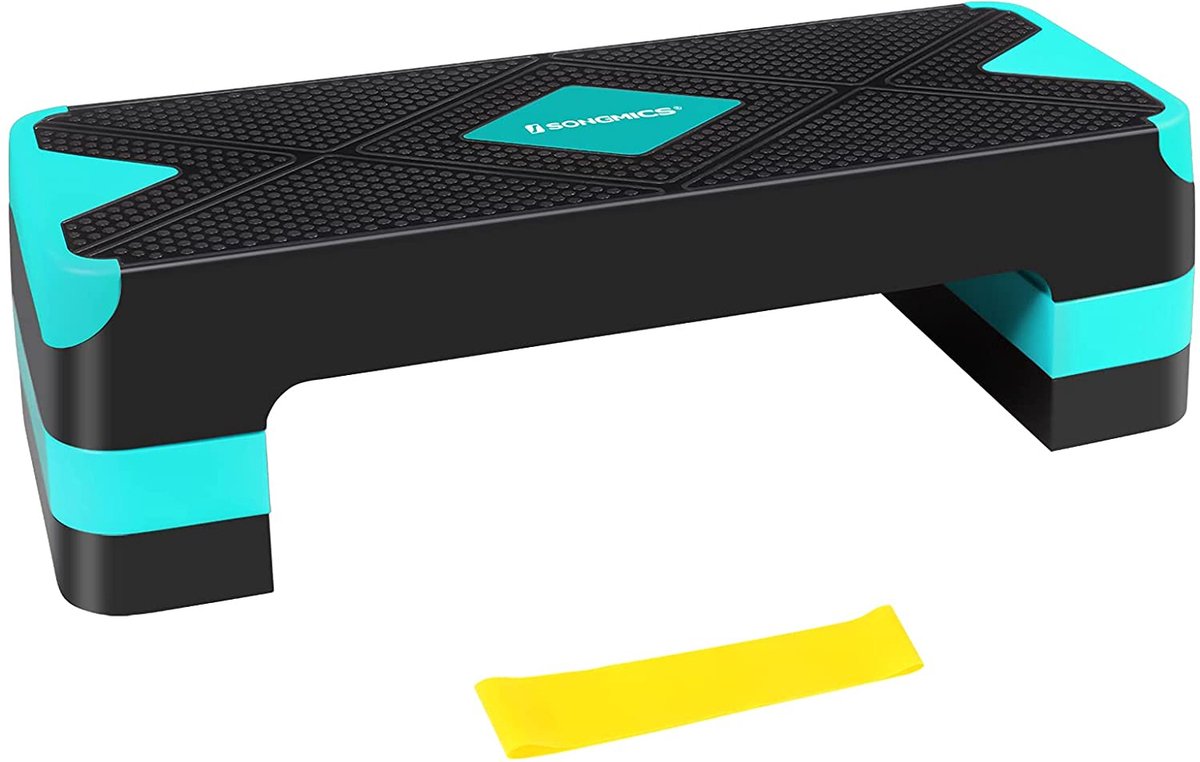 SONGMICS Fitness aërobe stepper met weerstandsband, in hoogte verstelbaar (10/15/20 cm) stepplatform, oefentraining stepboard, voor thuis- en kantoorfitness