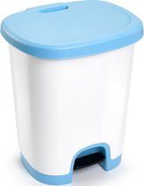 Poubelles/poubelles/poubelles à pédale en plastique blanc/bleu clair de 27 litres avec couvercle et pédale 38 x 32 x 45 cm