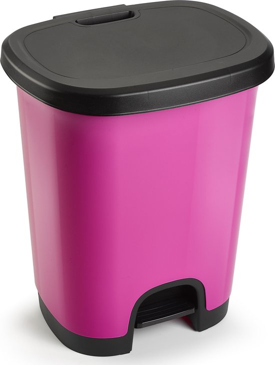Kunststof afvalemmer/vuilnisemmer/pedaalemmer in het roze/zwart van 18 liter met deksel/pedaal 33 x 28 x 40 cm