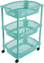 Keuken/kamer opberg trolleys/roltafels met 3 manden 62 x 41 cm turquoise blauw - Etagewagentje met opbergkratten