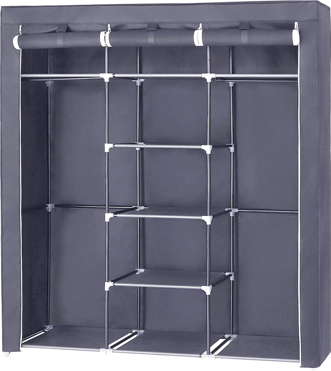 Vouwkast - Kledingkast - Opvouwbaar - Met 2 ophangstangen - Stoffen Kledingkast - Grijs - 175x150x45 cm - RYG12G