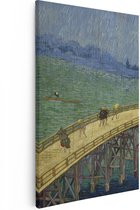 Artaza Canvas Schilderij Brug in de Regen - naar Hiroshige - Vincent van Gogh - 80x120 - Groot - Kunst - Wanddecoratie Woonkamer