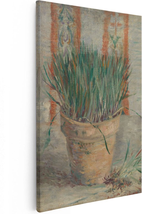 Artaza Canvas Schilderij Bloempot met Chinese Bieslook - Vincent van Gogh - 60x90 - Kunst - Canvas Print - Muurdecoratie