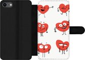 Bookcase Geschikt voor iPhone 8 telefoonhoesje - Een illustratie van negen hartjes met emoties - Met vakjes - Wallet case met magneetsluiting