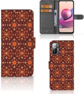 Telefoonhoesje Xiaomi Redmi Note 10/10T 5G | Poco M3 Pro Wallet Book Case Batik Brown