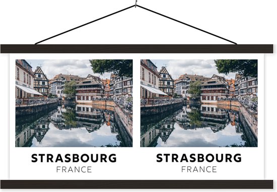 Porte-affiche avec affiche - Affiche scolaire - France - Water - Maisons - 90x45 cm - Lattes noires