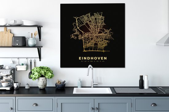Peinture sur toile Eindhoven - Plan d'étage - Carte - Plan de la ville - 90x90 cm - Décoration murale