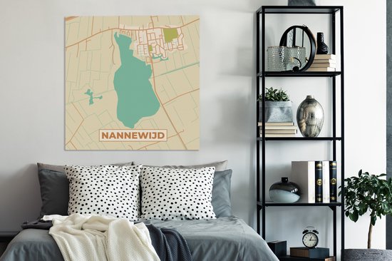 Tableau sur toile Plan d'étage - Vintage - Plan de ville - Nannewijd - Carte - 90x90 cm - Décoration murale