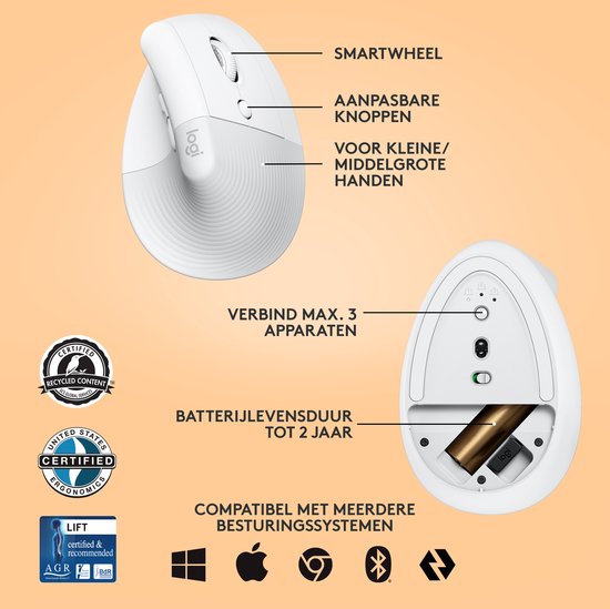 Logitech Lift - Verticale ergonomische muis - Linkshandig - Graphite