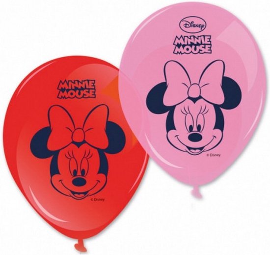 ballonnen Minnie Mouse 28 cm latex roze/rood 8 stuks