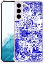 Shockproof Case Geschikt voor Samsung Galaxy S22 Plus Smartphone hoesje met doorzichtige rand Angel Skull Blue