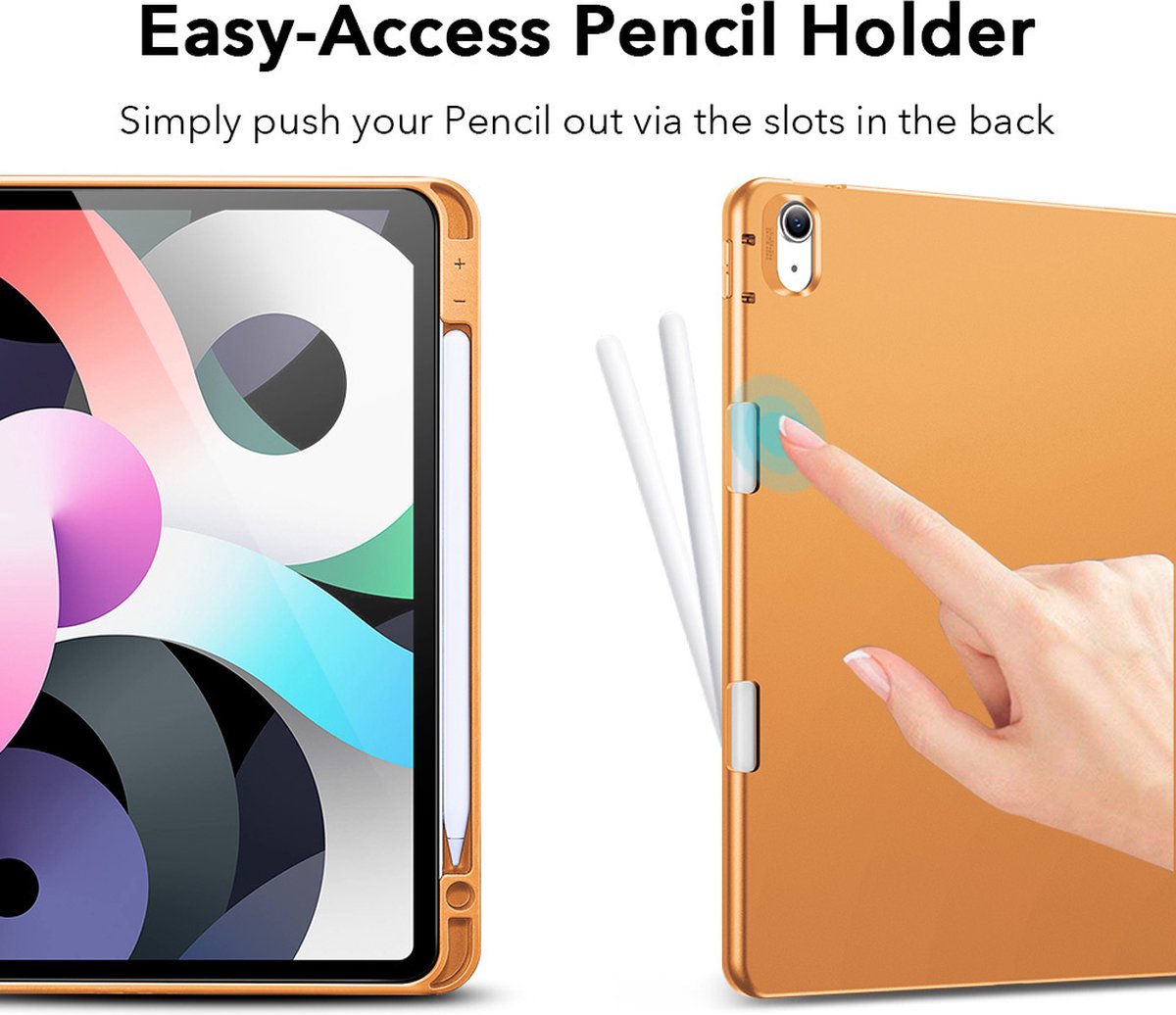 ESR - iPad Air 2020/2022 hoes - 10.9 inch - Rebound Tri-Fold Case met Pencil Houder - Auto Wake Functie - Oranje