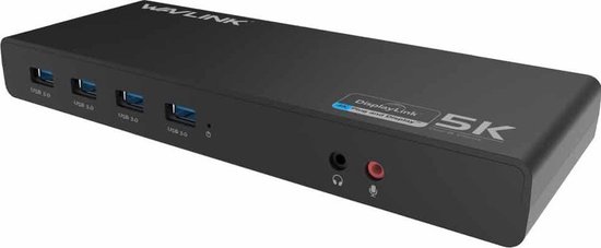 WAVLINK USB 3.0 universeel laptopdockingstation, USB C naar 5K/Dual 4K @60Hz video-uitgangen dubbele monitor voor Windows en Mac, (2 HDMI & 2 DP, Gigabit Ethernet, 6 USB 3.0, Audio