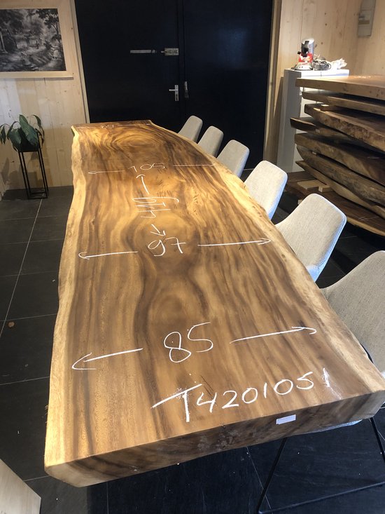 Table tronc d'arbre Bois de Suar | 420 x 105 cm | X-jambes | bol