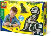 SES - Gieten en schilderen - T-Rex met skelet - dino - glow in the dark - sneldrogend - met gietmal, gips, verf, penseel, kam en lijm