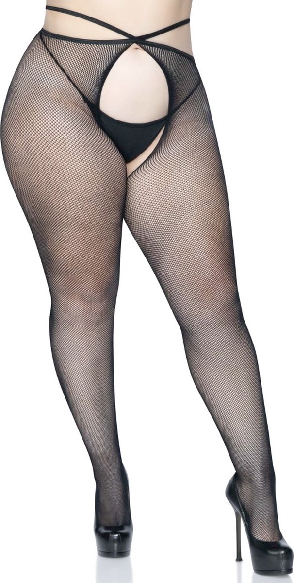 Leg Avenue - Plus size Kruisloze wrap panty van fijn visnet