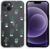 iMoshion Hoesje Geschikt voor iPhone 13 Hoesje Siliconen - iMoshion Design hoesje - Transparant / Allover Cactus