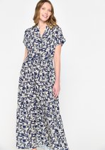 LOLALIZA Maxi bloemenjurk - Marine Blauw - Maat 48