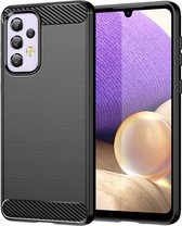 Samsung Galaxy A33 Hoesje - MobyDefend TPU Gelcase - Geborsteld Metaal + Carbonlook - Zwart - GSM Hoesje - Telefoonhoesje Geschikt Voor: Samsung Galaxy A33