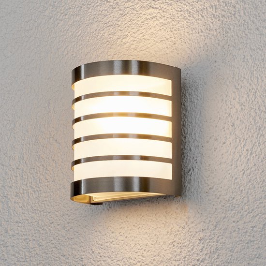 Lindby - Wandlampen buiten - 1licht - roestvrij staal, glas - H: 15.5 cm - E27 - RVS, gesatineerd wit