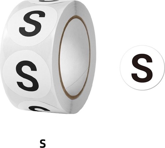 500 S Maatsticker op rol 2.5cm Diameter Wit Sticker Kledingmaat bol