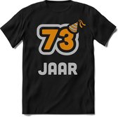 73 Jaar Feest kado T-Shirt Heren / Dames - Perfect Verjaardag Cadeau Shirt - Goud / Zilver - Maat XL