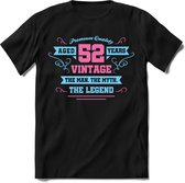 52 Jaar Legend - Feest kado T-Shirt Heren / Dames - Licht Blauw / Licht Roze - Perfect Verjaardag Cadeau Shirt - grappige Spreuken, Zinnen en Teksten. Maat XXL