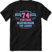 74 Jaar Legend - Feest kado T-Shirt Heren / Dames - Licht Blauw / Licht Roze - Perfect Verjaardag Cadeau Shirt - grappige Spreuken, Zinnen en Teksten. Maat 3XL