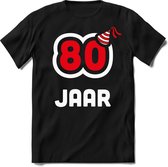 80 Jaar Feest kado T-Shirt Heren / Dames - Perfect Verjaardag Cadeau Shirt - Wit / Rood - Maat XXL