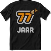 77 Jaar Feest kado T-Shirt Heren / Dames - Perfect Verjaardag Cadeau Shirt - Goud / Zilver - Maat L