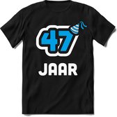 47 Jaar Feest kado T-Shirt Heren / Dames - Perfect Verjaardag Cadeau Shirt - Wit / Blauw - Maat S