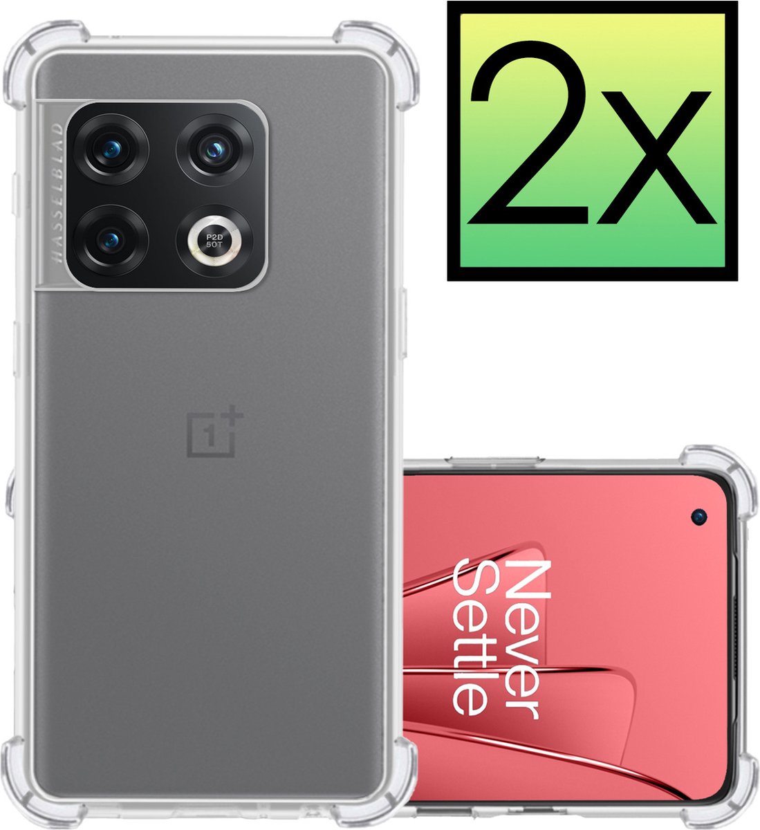 Hoesje - 2 Stuks - Geschikt voor OnePlus 10 Pro - Sterk & Shockproof - Siliconen Case - Back Cover - Telefoon Hoes Shock Proof - Transparant