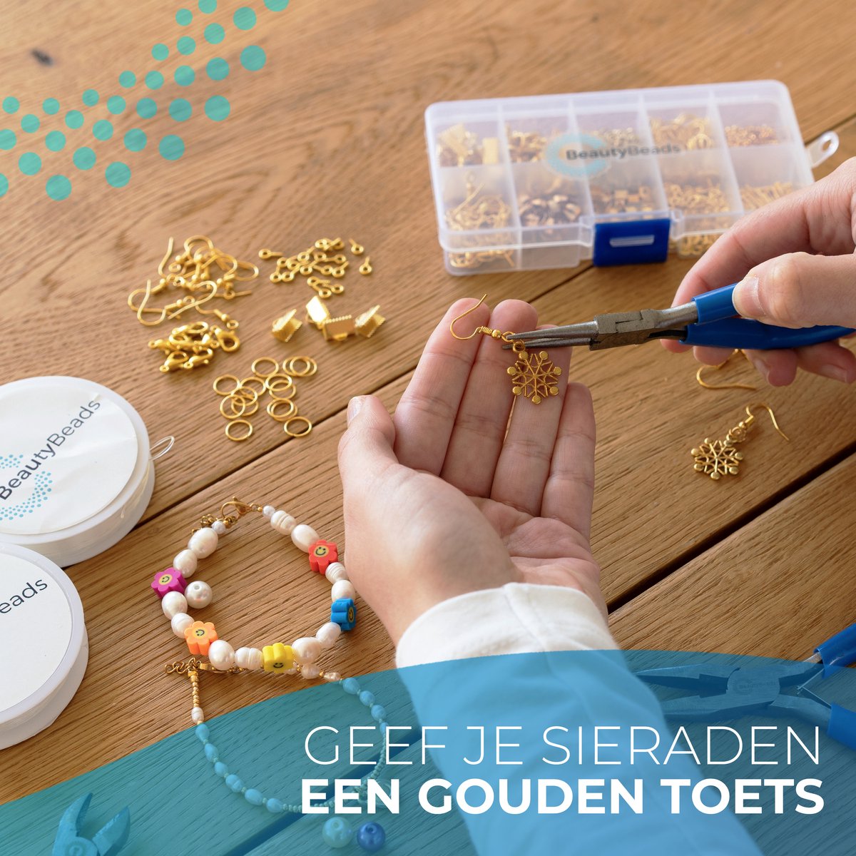 Opbergdoosje met +500 Gouden Onderdelen – Sieraden Maken met 10 Verschillende Types Juwelen Onderdelen – Armbanden/Halskettingen/Oorbellen/Enkelbandjes en Meer – BB201 Goud — afbeelding 5