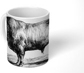 Mok - Schotse hooglander - Stier - Zwart - Wit - Tekening - 350 ML - Beker - Uitdeelcadeautjes