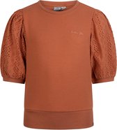 Indian Blue meiden t-shirt met ronde hals en mouwen met kant Amber Brown