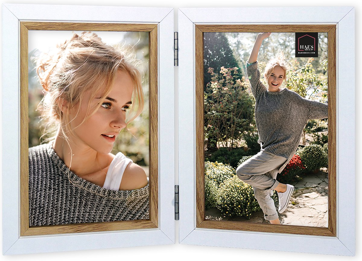 HAES deco Houten Fotolijst Duo Fevik in wit met bruin voor 2 foto's 10x15 - DP11215 Multicolor