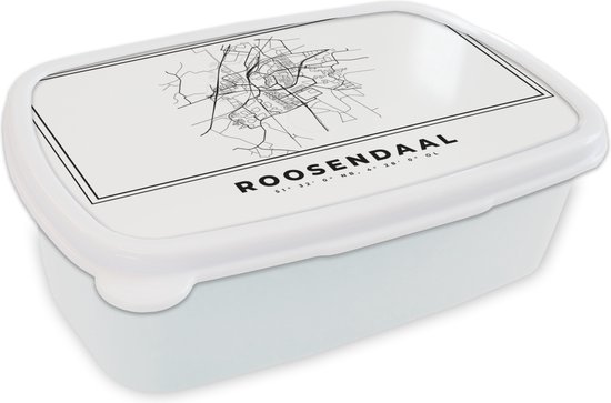 Bread drum Wit - Boîte à lunch - Boîte à pain - Carte - Roosendaal - Zwart Wit - Plan de la ville - Nederland - Carte - 18x12x6 cm - Adultes