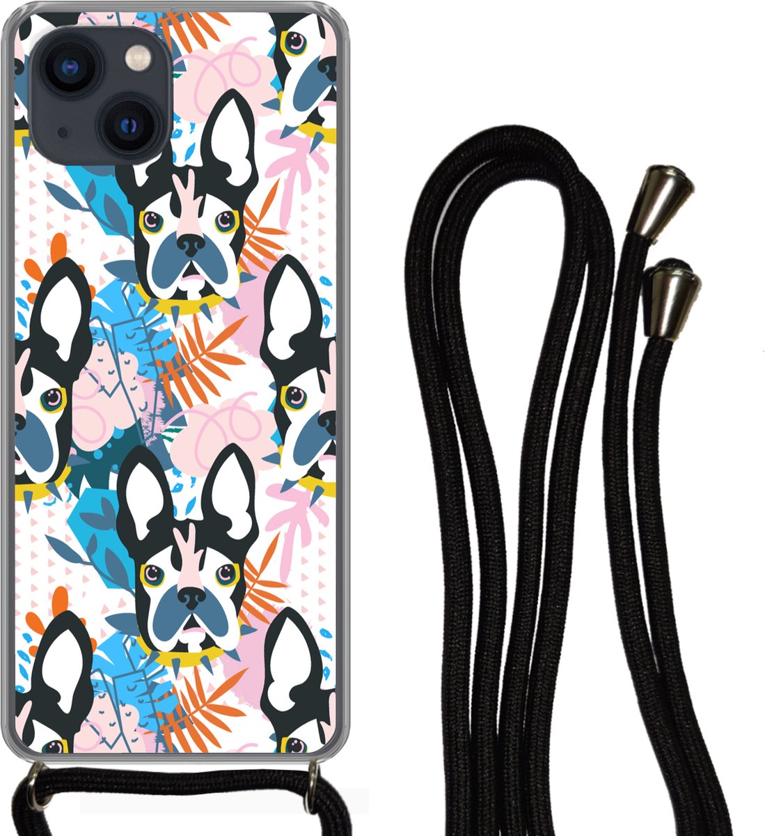 Telefoonhoesje Geschikt voor iPhone 13 - Patronen - Hond - Plant - Jongens - Meisjes - Kinderen - Kindje - Siliconen - Crossbody - Backcover met Koord - Telefoonhoesje met koord - Hoesje met touw Telefoonhoesje