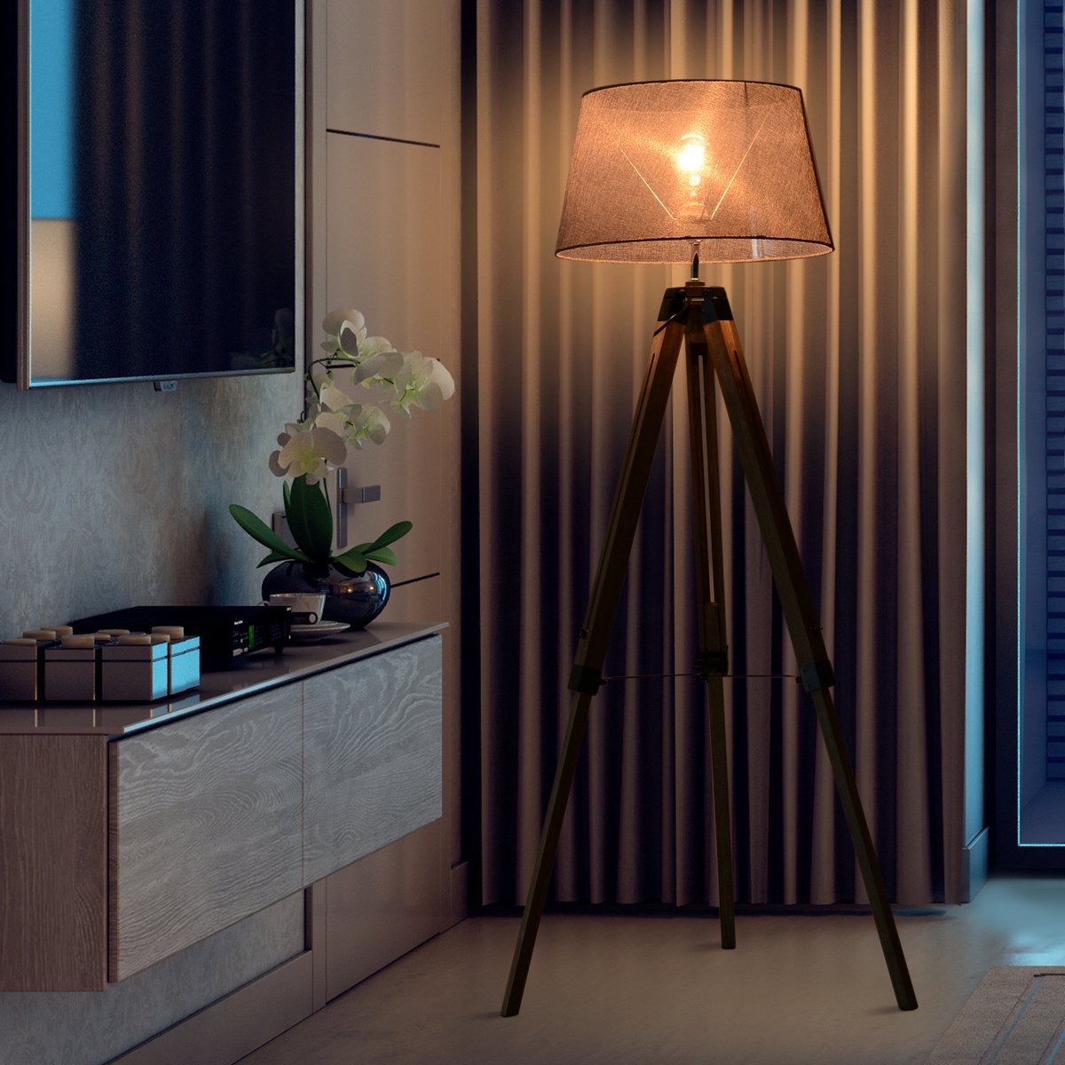 HOMCOM Floor lamp floor lamp stable lamp E27, stainless steel polyester, white, 14 x 14 x 120 cm