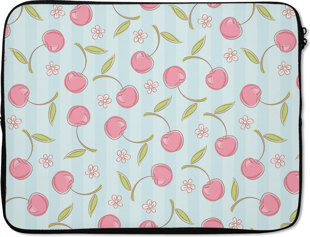 Laptophoes 17 inch - Patronen - Kersen - Sakura - Laptop sleeve - Binnenmaat 41x28 cm - Zwarte achterkant
