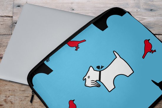 Laptophoes 17 inch - Hond - Vogel - Dieren - Patronen - Kinderen - Laptop sleeve - Binnenmaat 41x28 cm - Zwarte achterkant