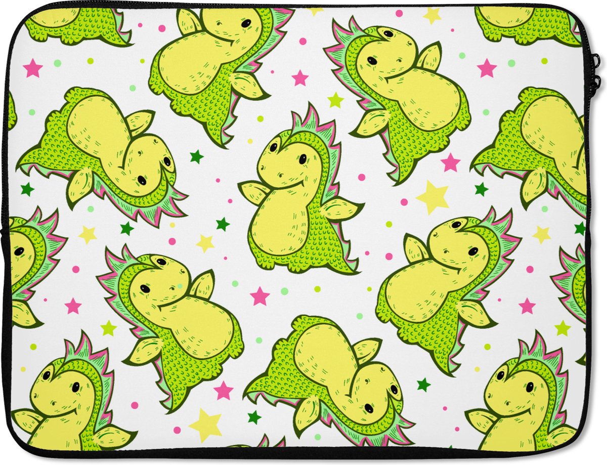 Laptophoes 15.6 inch - Draak - Jongen - Sterren - Regenboog - Design - Laptop sleeve - Binnenmaat 37x26 cm - Zwarte achterkant
