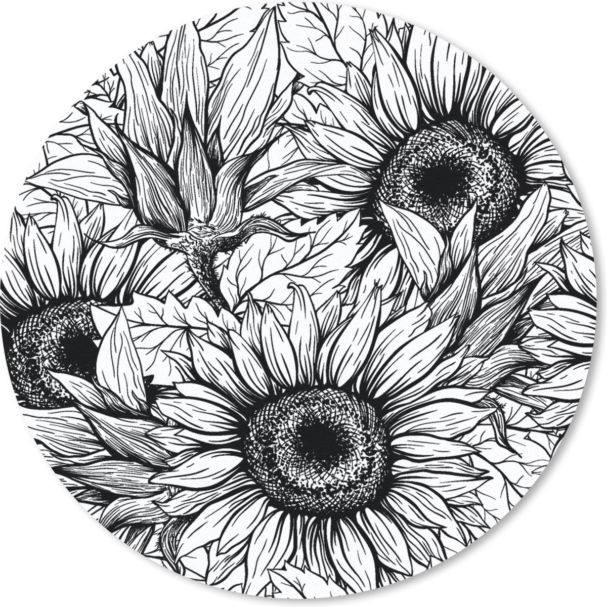 Muismat rond 20x20 cm - Mousepad Bloemen - Zonnebloem - Patroon - Ronde muismatten