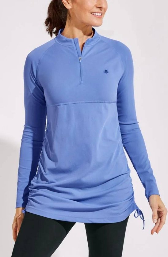 T-shirt de bain zippé anti-UV manches longues Femme Navy, Ruche