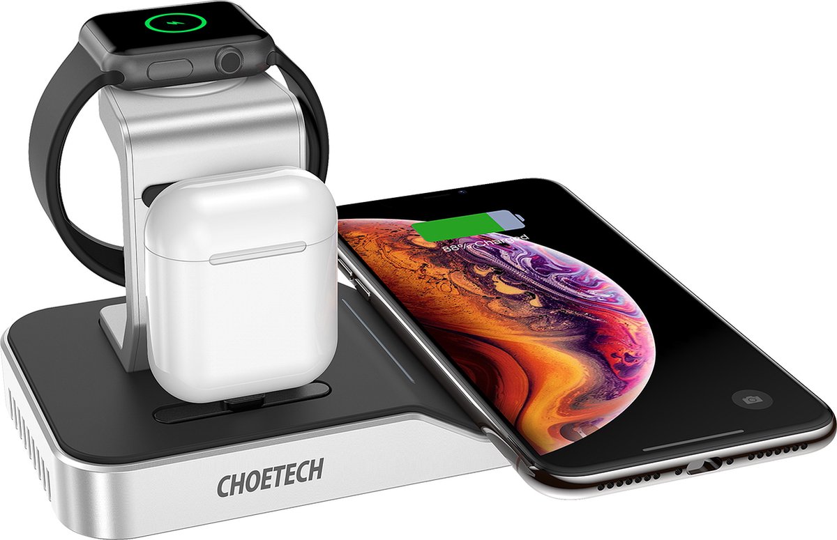 Choetech - 4 in 1 Wireless Qi Charging Dock - Oplader voor Iphone / Ipod / Apple Watch / Apple Airpods